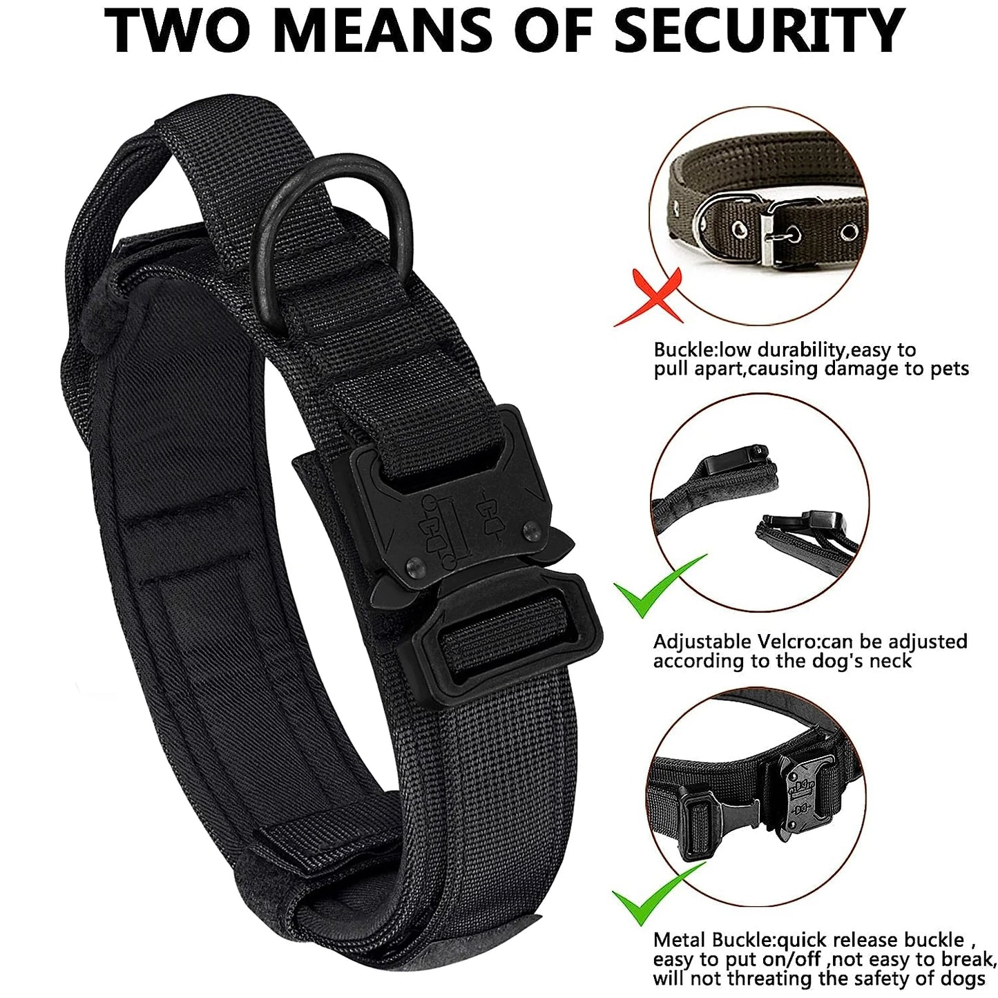 Taktisches Hundehalsband, verstellbares Militär-Trainings-Hundehalsband aus Nylon mit Kontrollgriff und schwerer Metallschnalle für mittlere und große Hunde