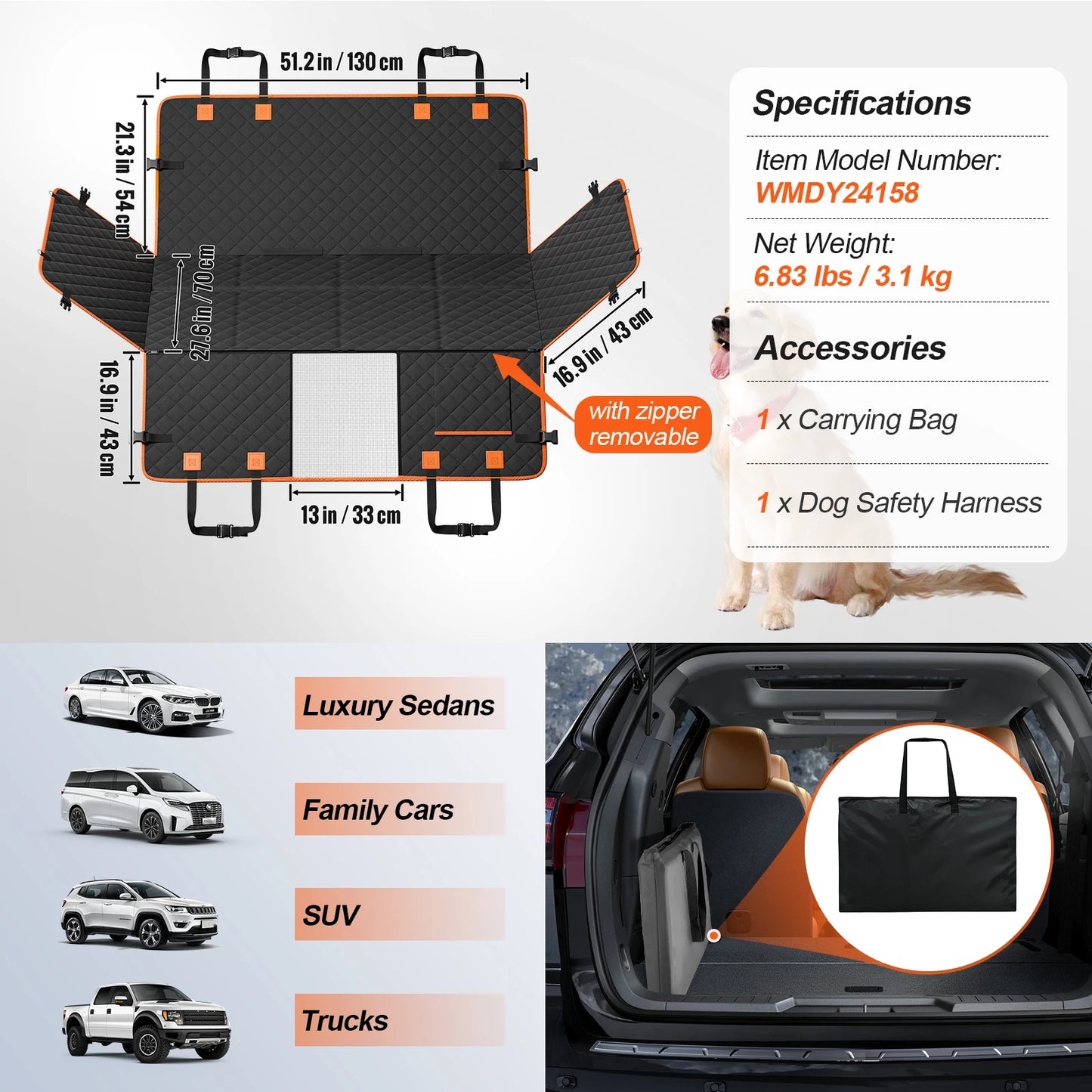SucceBuy Back Seat Extender Dog Car Seat