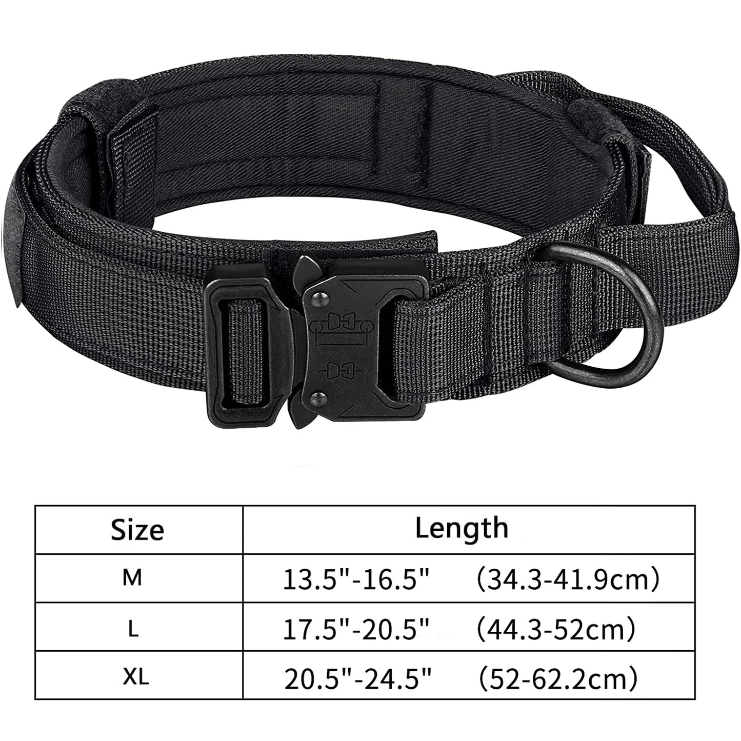 Taktisches Hundehalsband, verstellbares Militär-Trainings-Hundehalsband aus Nylon mit Kontrollgriff und schwerer Metallschnalle für mittlere und große Hunde