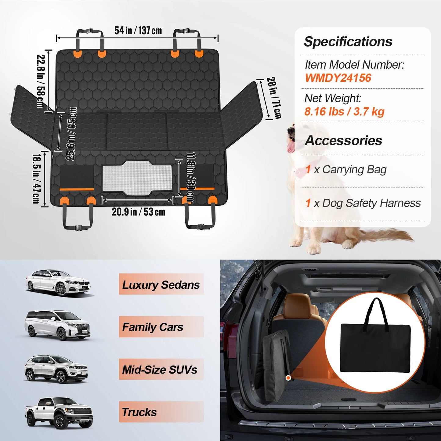 SucceBuy Back Seat Extender Dog Car Seat